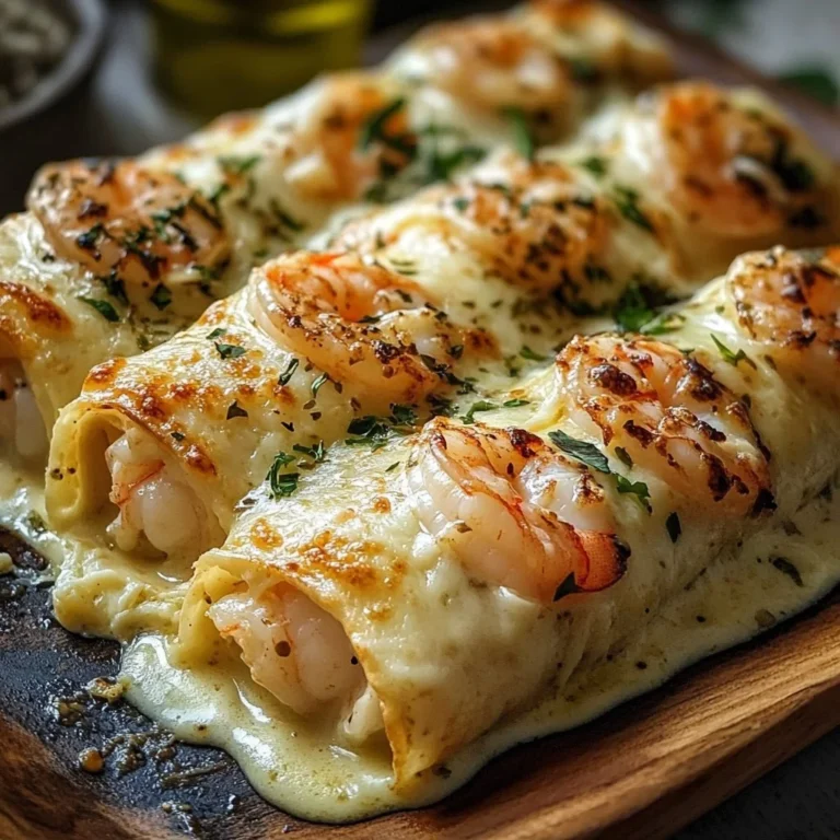 Cheesy Shrimp Alfredo Roll-Ups 4 Cheesy Shrimp Alfredo Roll-Ups with creamy sauce and shrimp filling