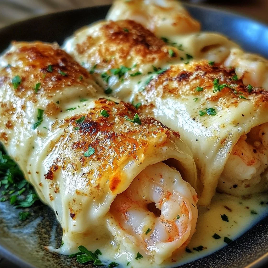 Cheesy Shrimp Alfredo Roll-Ups 6 Cheesy Shrimp Alfredo Roll-Ups