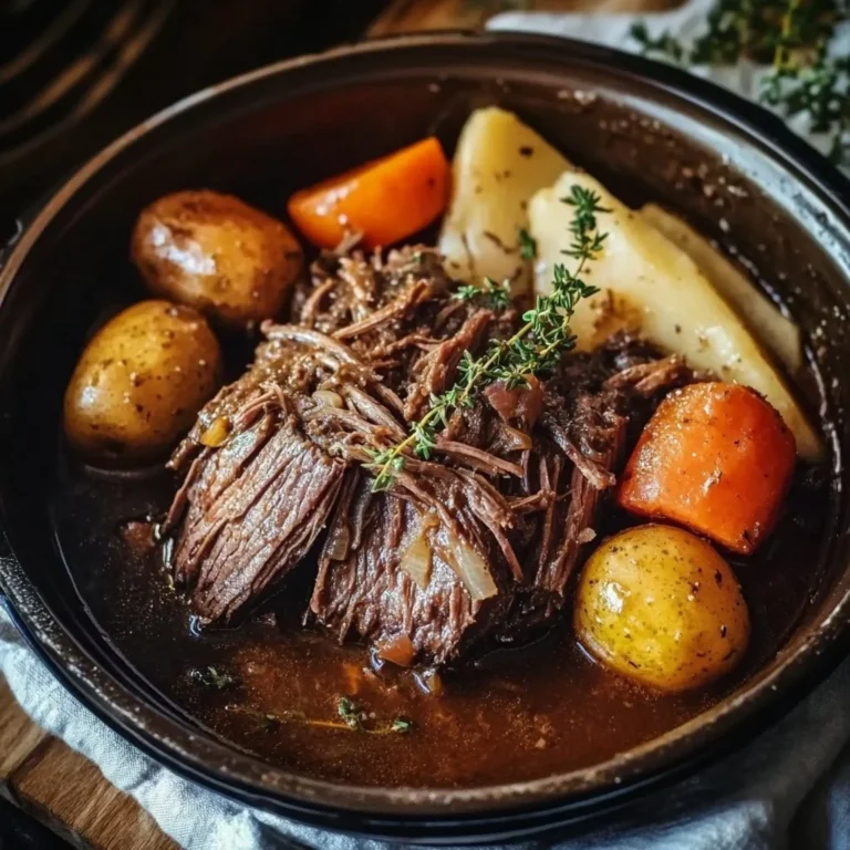 Instant Pot pot roast with vegetables served on a plate