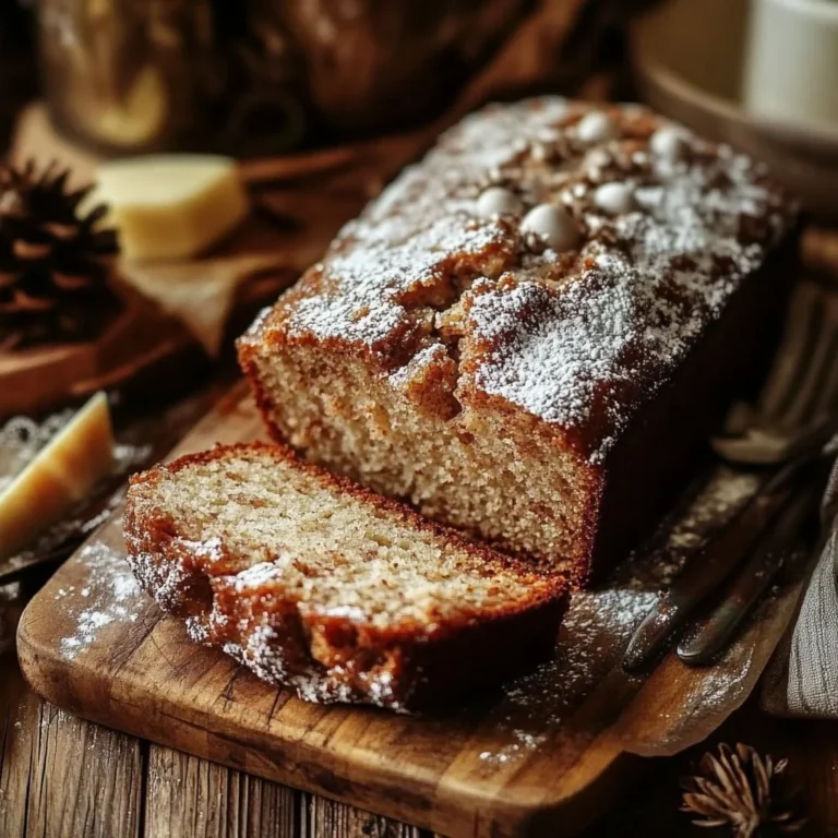 Spiced Eggnog Loaf 4 Slices of spiced eggnog loaf on a wooden platter decorated with festive accents